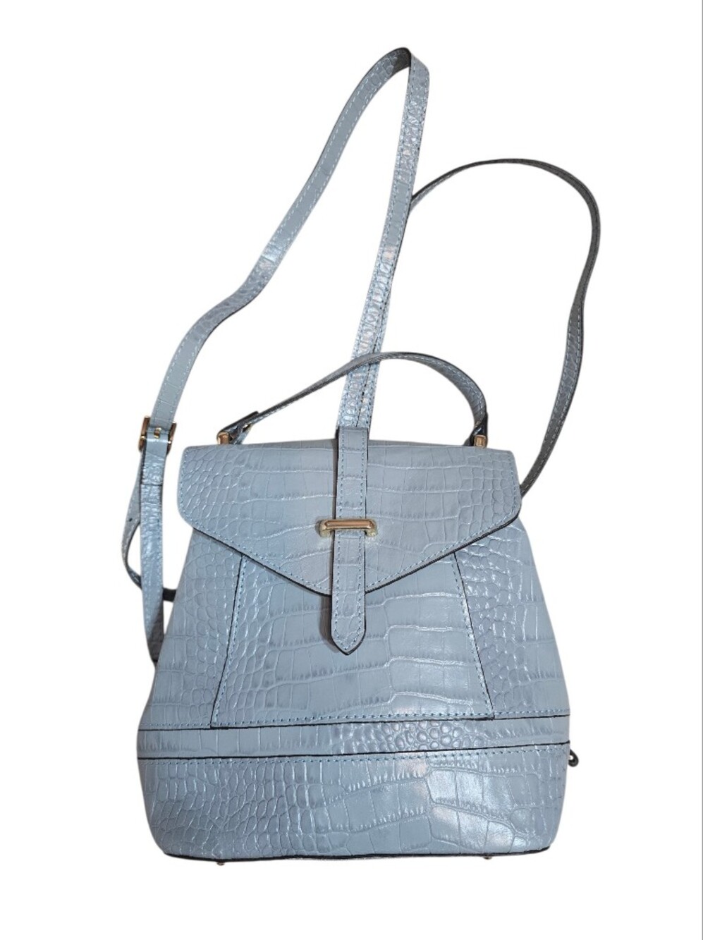 Divina Firenze Made In Italy Leather Croc-Embossed Small Light Blue Backpack Bag
